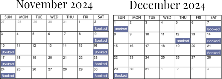 A Event Space Availability November through December, 2024